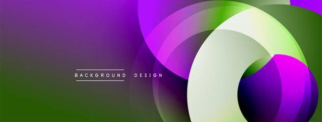 Layered circular shapes in vivid colors form a gradient-rich abstract design with smooth transitions, depth effects, and a modern, futuristic aesthetic
