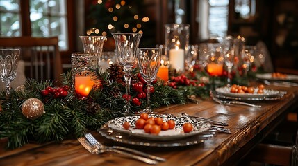 Rustic Holiday Table Setting with Elegant Decor