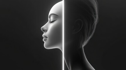Woman Profile, Light Dividing, Dark Background