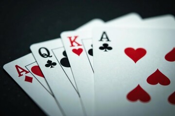 Fototapeta premium Playing cards arranged in a neat ace sequence , illustration, luck, win