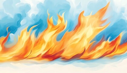 Fiery Flames Against Blue Sky.