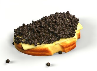 sandwich with black caviar on a white background 3d-rendering