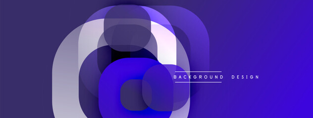 Circular abstract design with overlapping translucent circles and round shapes, blending gradients and smooth curves, creating depth, contrast, and a dynamic visual effect