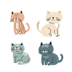 Set of cartoon cats on white background, flat vector illustration
