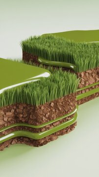 3D render of soil layers and grass cross section