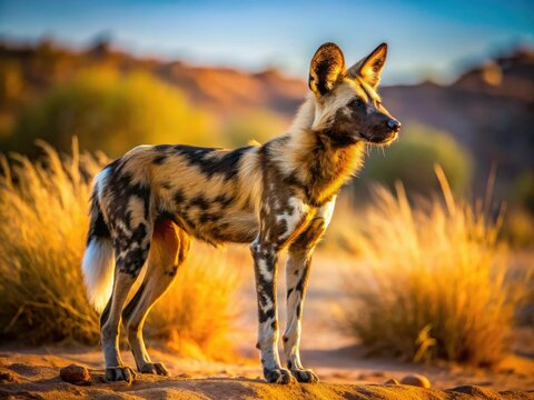 Endangered Namibian wild dogs: breathtaking Kalahari desert canid photography, showcasing Africa's wildlife.