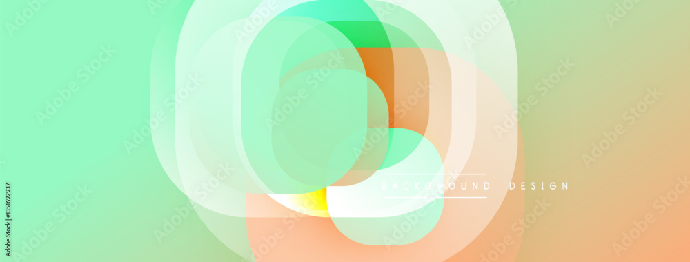 Aufkleber Circular abstract design with overlapping translucent circles and round shapes, blending gradients and smooth curves, creating depth, contrast, and a dynamic visual effect