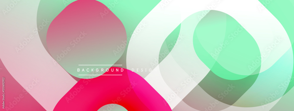 Poster Circular abstract design with overlapping translucent circles and round shapes, blending gradients and smooth curves, creating depth, contrast, and a dynamic visual effect