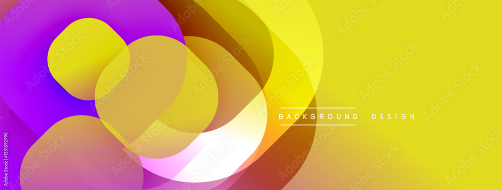 Poster Circular abstract design with overlapping translucent circles and round shapes, blending gradients and smooth curves, creating depth, contrast, and a dynamic visual effect