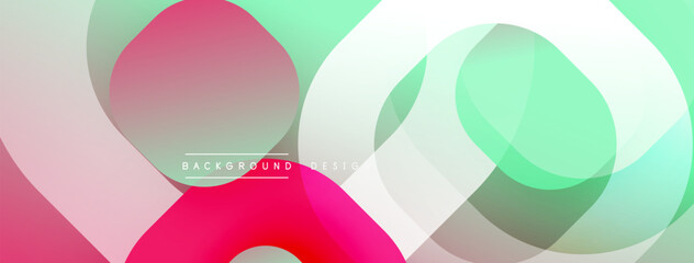 Circular abstract design with overlapping translucent circles and round shapes, blending gradients and smooth curves, creating depth, contrast, and a dynamic visual effect
