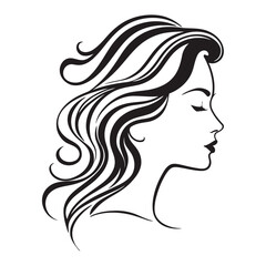A black and white vector illustration of a woman’s profile with a thoughtful pose, designed
