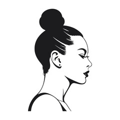 A sleek black and white vector silhouette of a woman’s head in profile, with a subtle, elegant expression on a white background