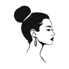 A black and white vector silhouette of a woman’s head in profile, highlighting her graceful features on a white background