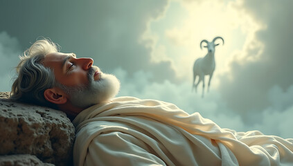 A dreamlike vision of Abraham seeing the sacrifice in his sleep