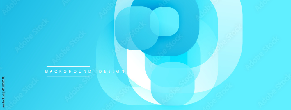 Poster Circular abstract design with overlapping translucent circles and round shapes, blending gradients and smooth curves, creating depth, contrast, and a dynamic visual effect