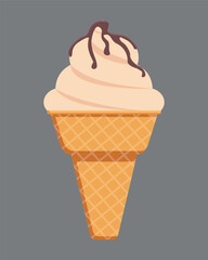 Waffle ice cream in a mug with chocolate - vector illustration