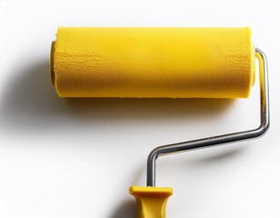 Obraz premium paint roller isolated on white background paint roller with painted yellow color art or renovation