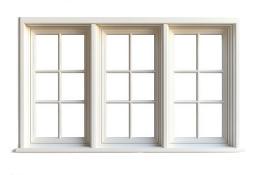 A classic white-framed triple-pane window with elegant molding, exuding a sense of symmetry, openness, and timeless architectural charm. A symbol of clarity, perspective, and inviting natural light.