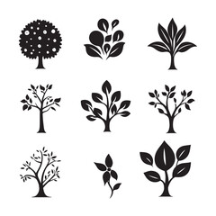 Fototapeta premium Tree silhouette set clipart on a white background
