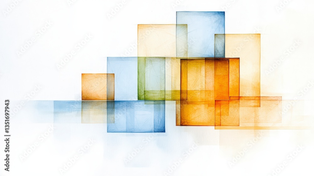 Poster abstract geometric squares: a dynamic composition of overlapping, translucent squares in various col
