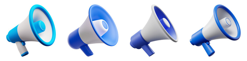 Blue Megaphone 3d icon PNG set