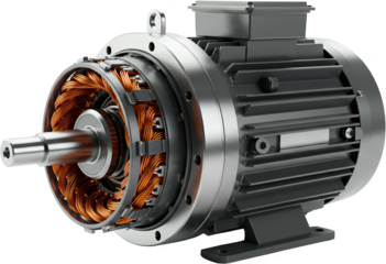 Powerful Industrial Electric Motor Detailed 3D Render of AC Motor with Copper Windings