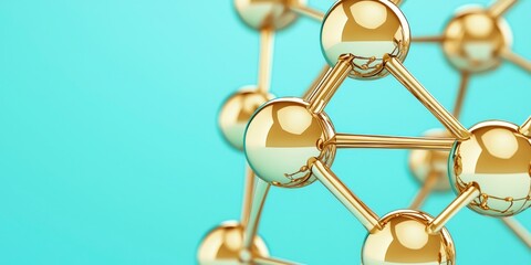 Golden Molecular Structure: A close-up perspective of a shimmering golden molecular structure against a vibrant turquoise background.