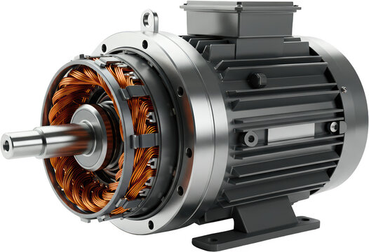 Powerful Industrial Electric Motor Detailed 3D Render of AC Motor with Copper Windings
