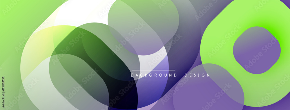 Poster Circular abstract design with overlapping translucent circles and round shapes, blending gradients and smooth curves, creating depth, contrast, and a dynamic visual effect