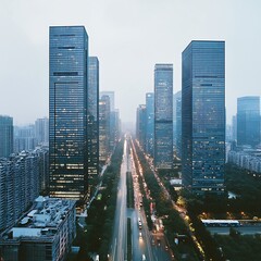 Fototapeta premium Futuristic skyline with iconic towers and clear blue sky background image