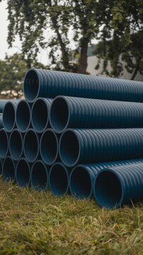 Pile of hdpe pipes conduit for underground electrical wiring installation