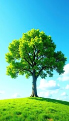 Fototapeta premium Majestic tree against clear blue sky on white background, nature, calm, peaceful