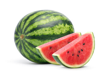 Watermelon with slices  isolated on white.