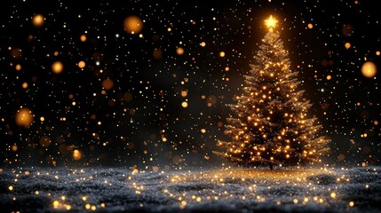 Magical Christmas Eve: A Glimmering Christmas Tree Under a Starry Night