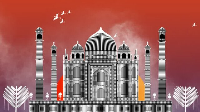 aj mahal india , uttar pradesh unesco world heritage site, warli art sea water ,onsen graphic art illustration ,agra fort
