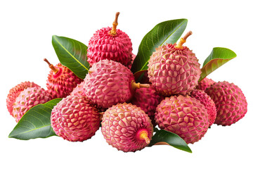Fresh Lychee Fruit Arrangement With Green Leaves Against A Transparent Background