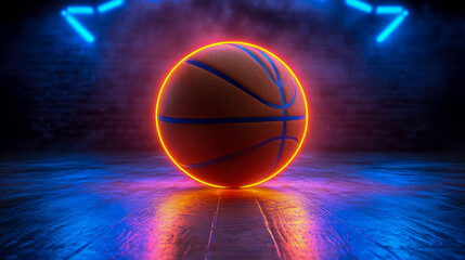 Fototapeta premium Neon aura ball: A concept for sport, highlighting basketball with futuristic luminescence, for promo material