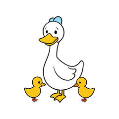 duck and her ducklings vector art illustration