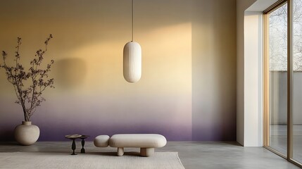 Sunset ombre wall with modern interior.
