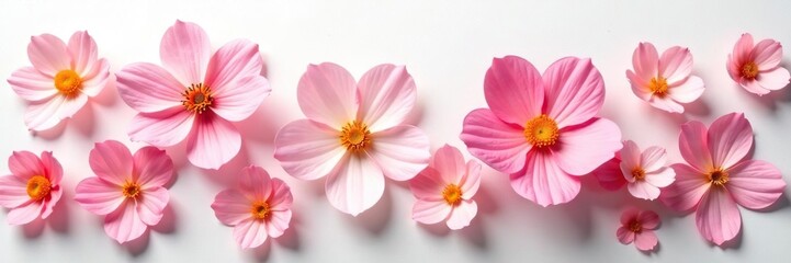 Delicate flower petals unfolding on a white canvas, floral, flowers