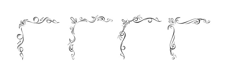 Set of 4 hand drawn elegant corner elements. Editable retro designs for making decorative frames