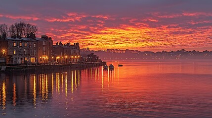 Naklejka premium Scenic Waterfront Sunrise Reflection