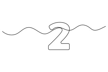 Number 2 in continuous line drawing style. editable One line drawing of number 2 icon. Vector illustration
