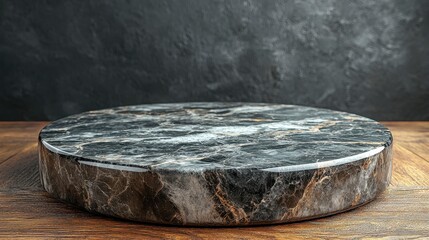 Fototapeta premium Elegant Black Marble Podium with Smooth Finish for Luxury Display in Front View