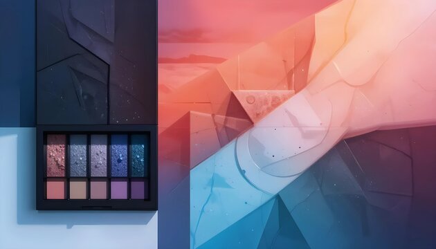 Colorful Eyeshadow Palette with Geometric Shapes and Vibrant Background