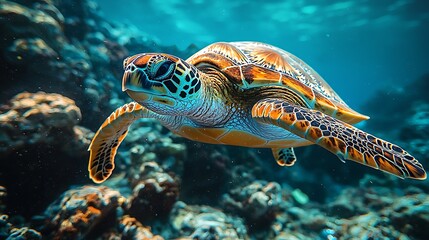 Obraz premium Sea Turtle Coral Reef Underwater Wildlife Nature Photography
