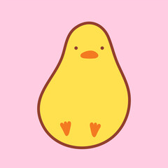 Cute plump duck on a pink background. Happy Duck cartoon character. Goose, chick. Funny yellow duck sitting. Vector illustration. Good for stickers, emoticons, design element, prints, textile, t-shirt