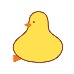 Funny yellow duck sitting. Funny character, mascot of goose, duck, chicken. Good for stickers, emoticons, design element, prints, textile, t-shirt. Vector illustration