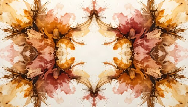 Symmetrical Watercolor Floral Pattern in Warm Brown and Beige Tones
