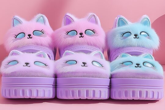 Fluffy Cat Slippers in Pastel Hues.